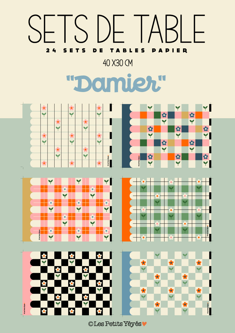 Pochette de 24 SETS DE TABLE EN PAPIER - DAMIER