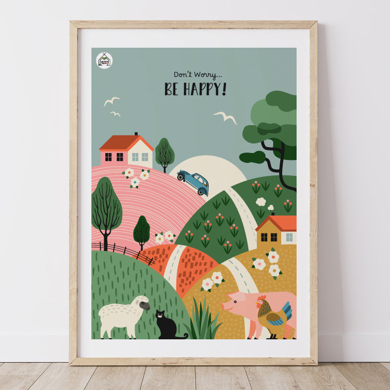 Affiche Paysage Folk ciel bleu