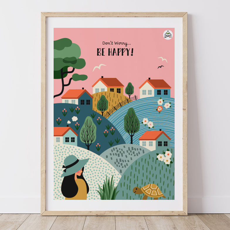 Affiche Paysage Folk ciel rose