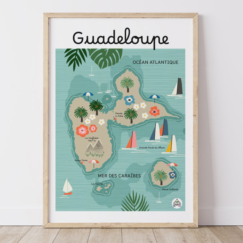 Affiche GUADELOUPE - Carte Côtière