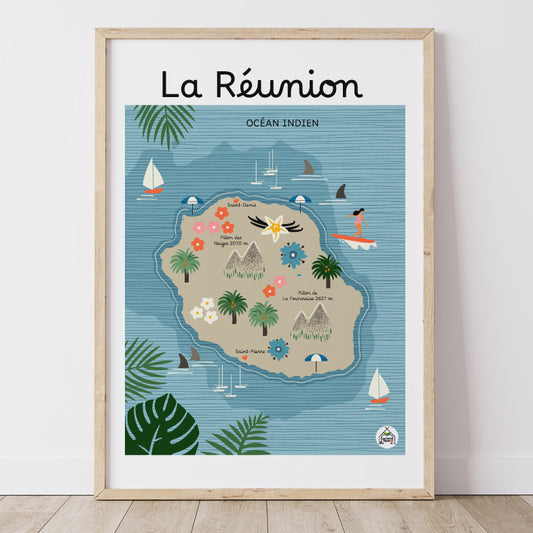 Affiche La Réunion - Carte Côtière