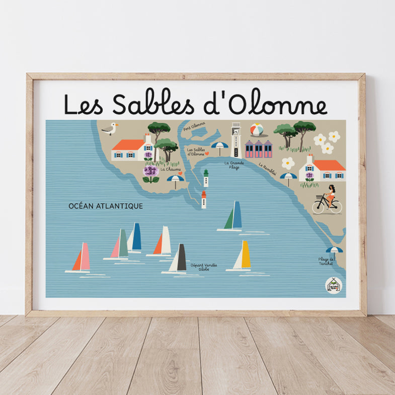 Affiche LES SABLES D'OLONNE - Carte Côtière