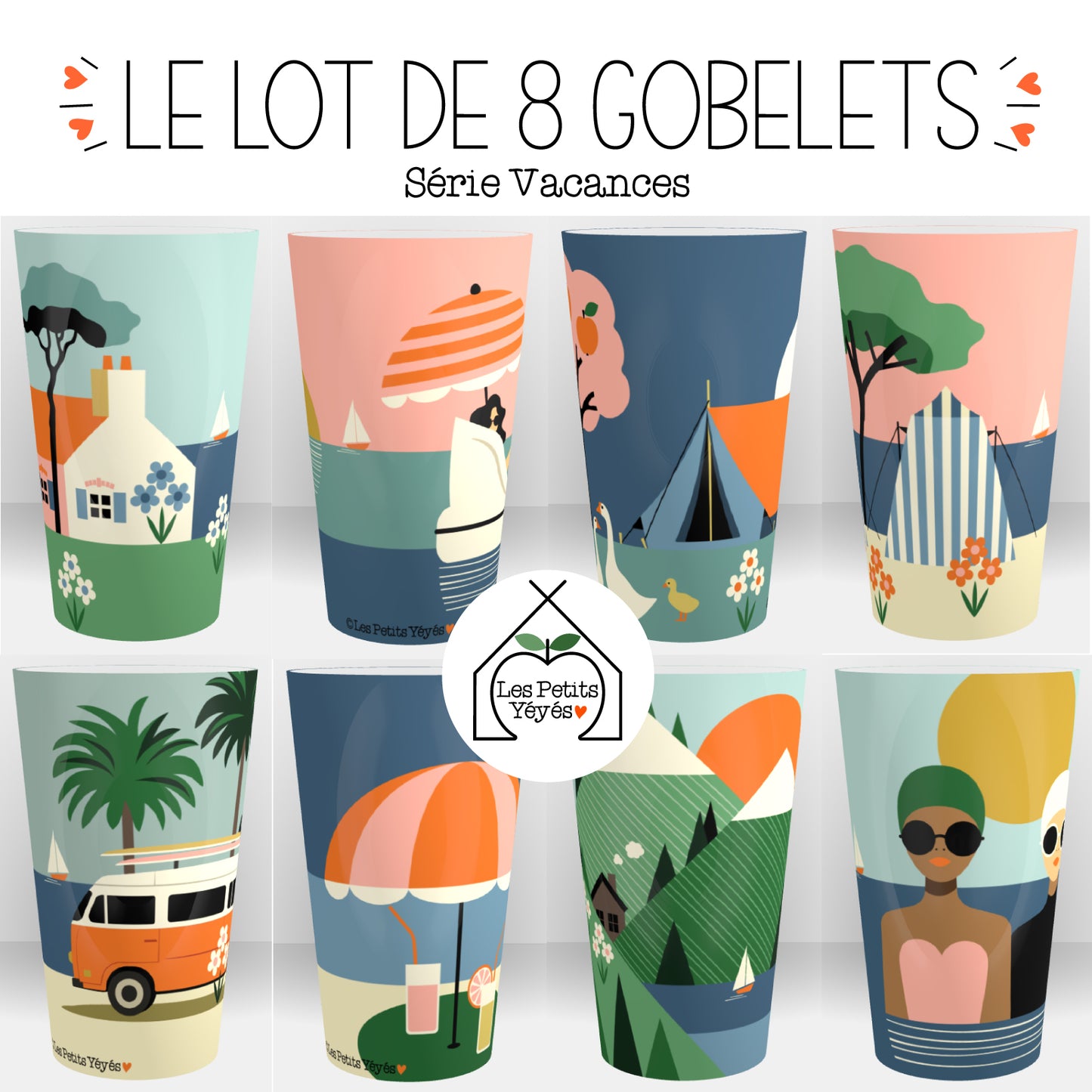 Lot de 8 gobelets - Série Vacances