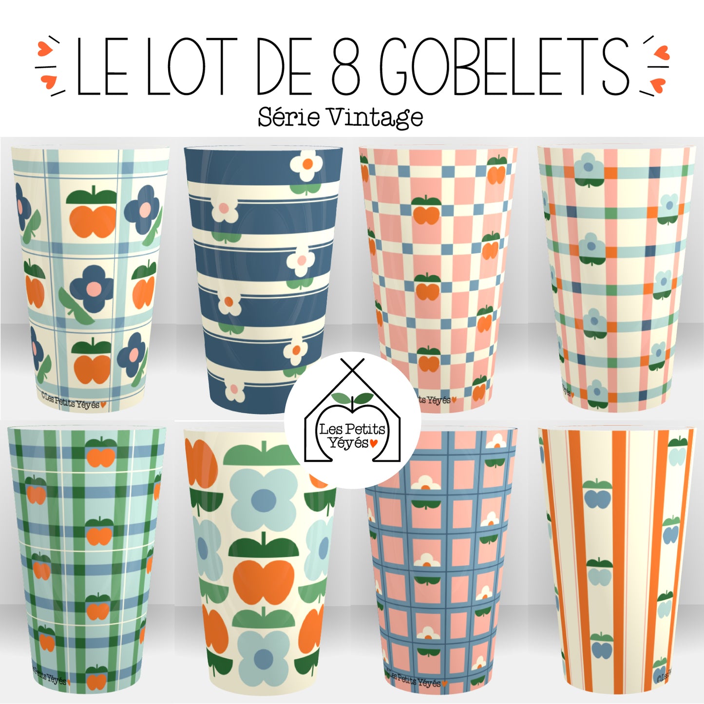 Lot de 8 gobelets - Série Vintage