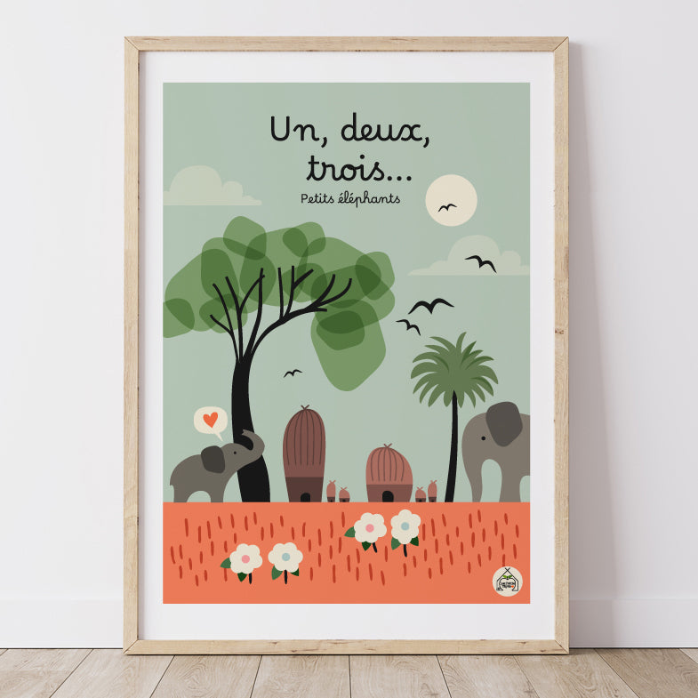 Affiche UN, DEUX, TROIS... - Petits Eléphants !