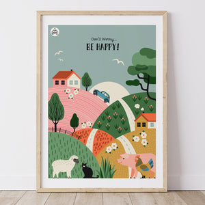 Affiche Paysage Folk ciel bleu