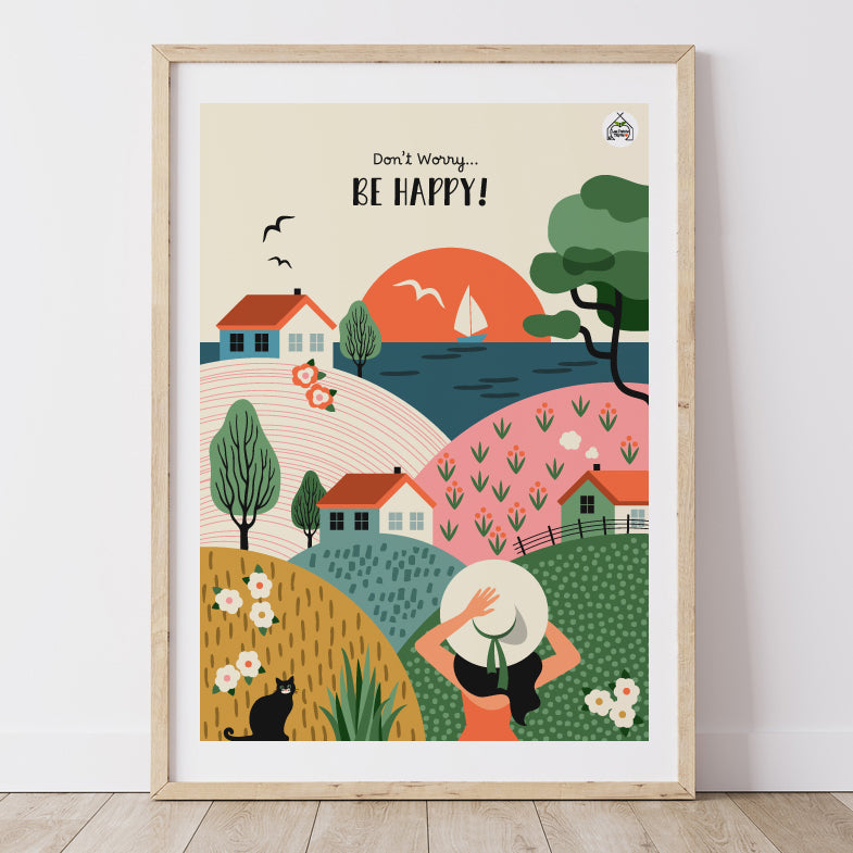 Affiche Paysage Folk ciel écru