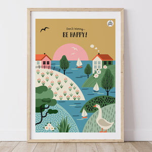 Affiche Paysage Folk ciel ocre