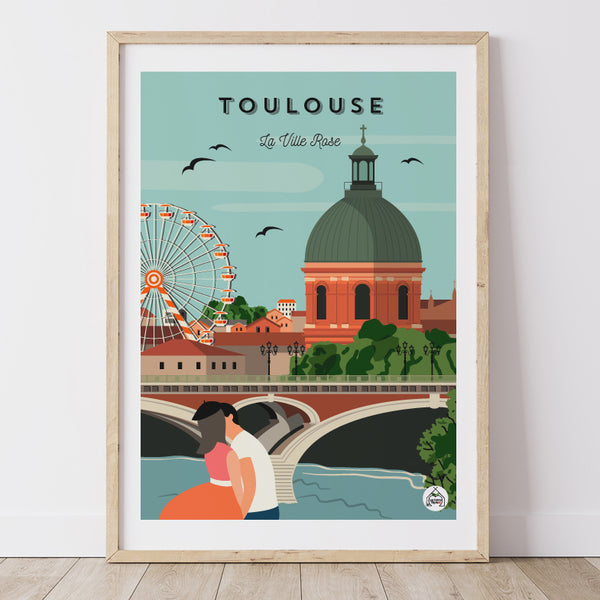Affiche Ville Rose style Art Déco Toulouse