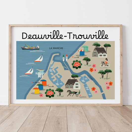 Affiche DEAUVILLE-TROUVILLE - Carte Côtière