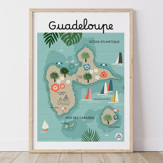 Affiche GUADELOUPE - Carte Côtière