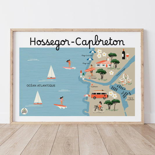 Affiche HOSSEGOR-CAPBRETON - Carte Côtière