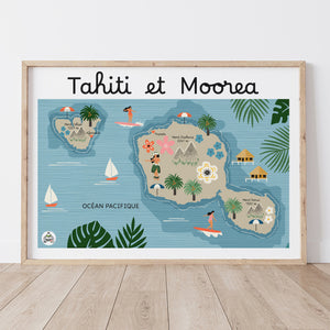 Affiche TAHITI-MOOREA - Carte Côtière