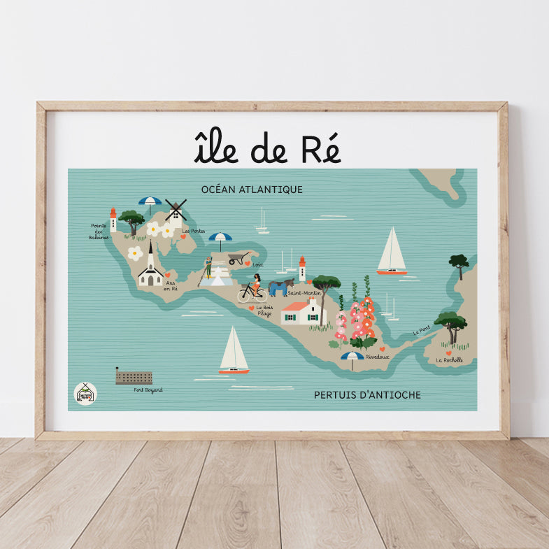 Affiche ÎLE DE RE - Carte Côtière