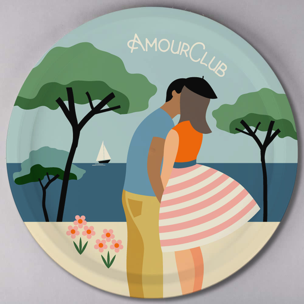 Plateau rond en bois - AMOUR CLUB