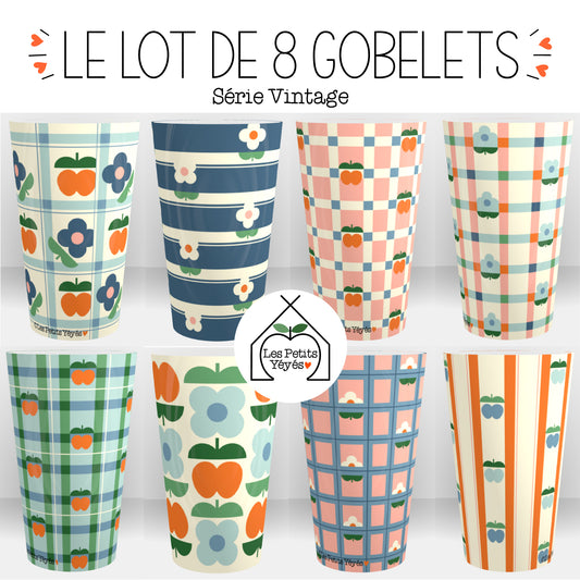 Lot de 8 gobelets - Série Vintage